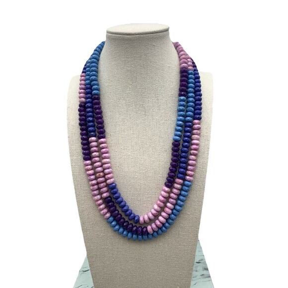 Fun Faceted Purple And Blue 3 Strand Beaded Necklace - Picture 1 of 5